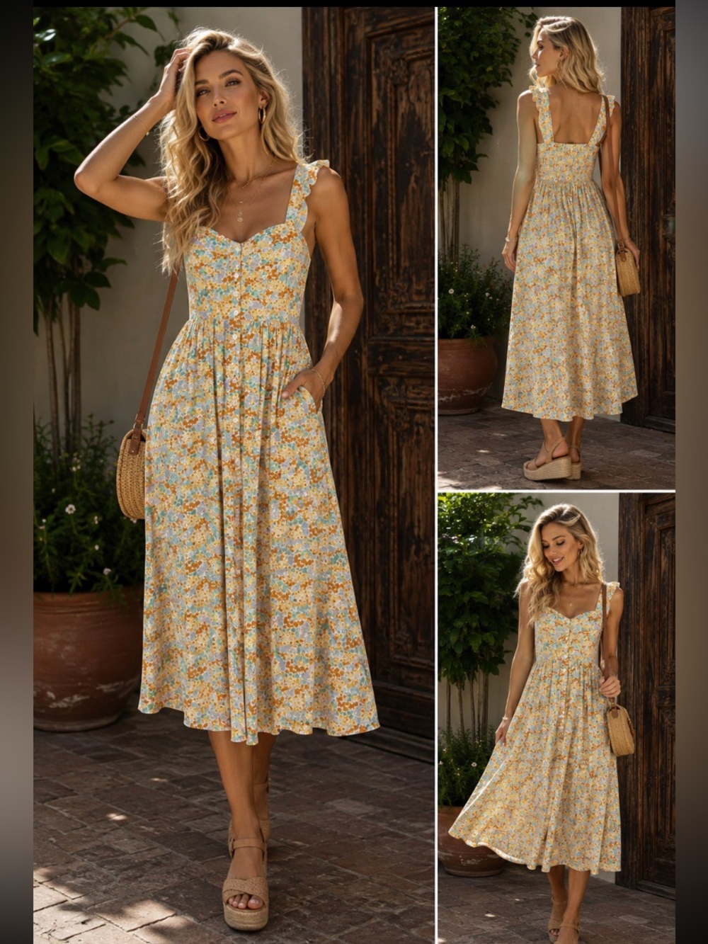 Floral button front Sunshot Midi Dress